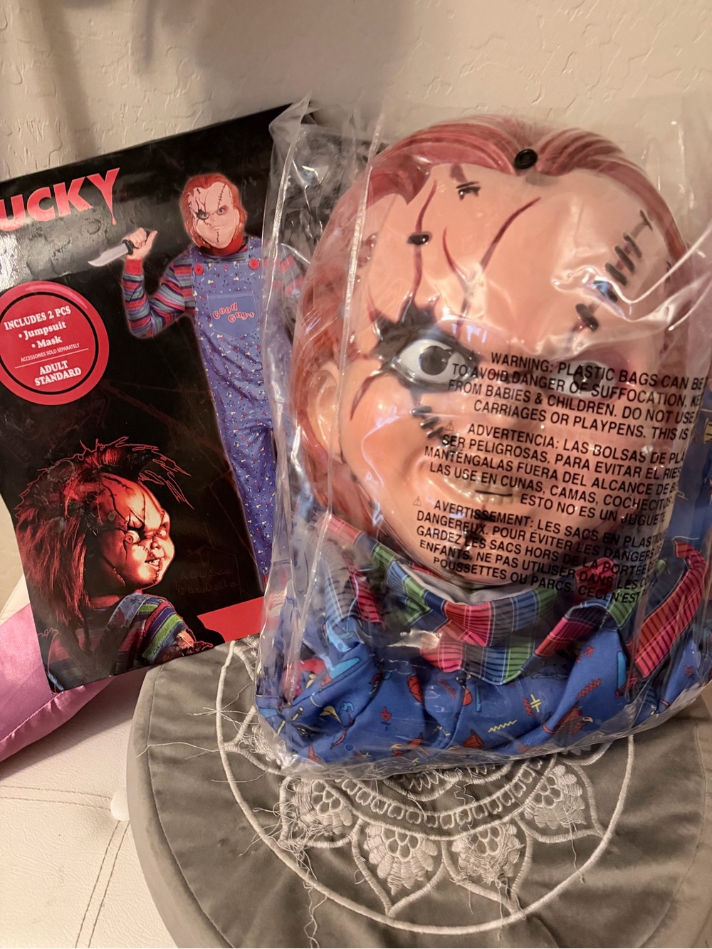 Spirit Chucky Doll Mask and Blue Jumpsuit Costume Set